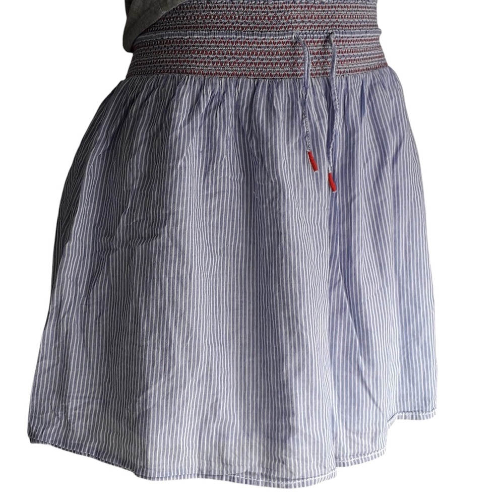 H&M L.O.G.G Blue Striped Smocked Waist Mini Skirt | Coastal Island Summer Size 8